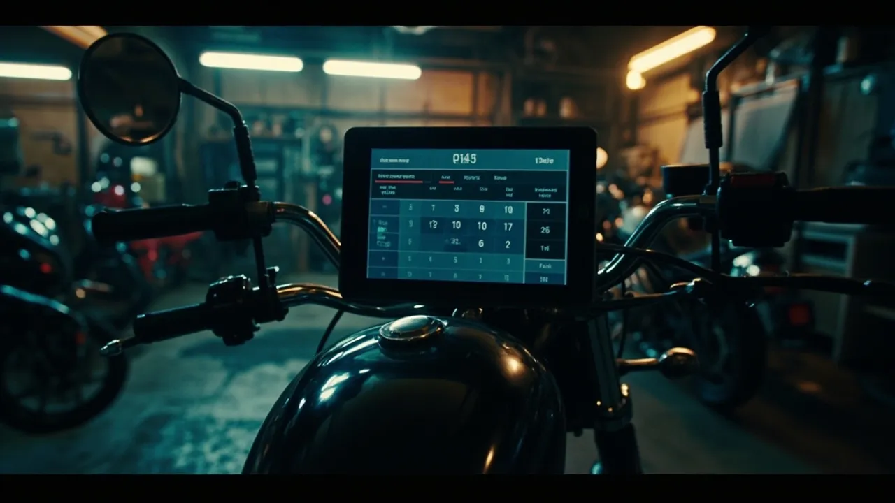Symbolbild: ein Werkstatt-Kalender mit gleichmäßig verteilten Terminen über Motorrad-Werkzeugen